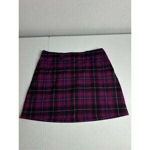 NIKE GOLF Dri Fit Womens Sz 12 Stretch SKORT Plaid Burgundy Black *See Notes